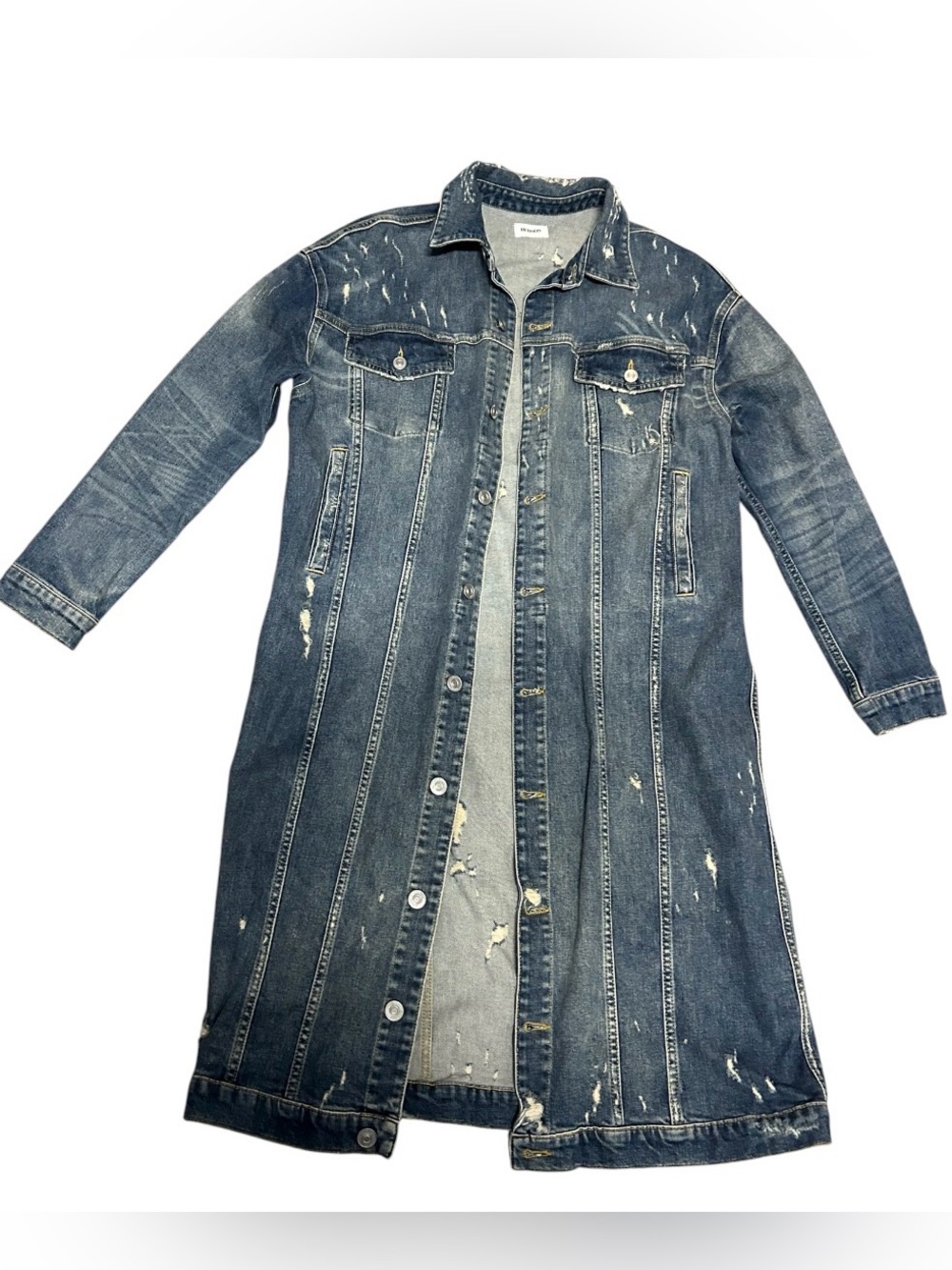 Hudson Jeans Distressed Longline Denim Duster Jacket - Size Large - Like New